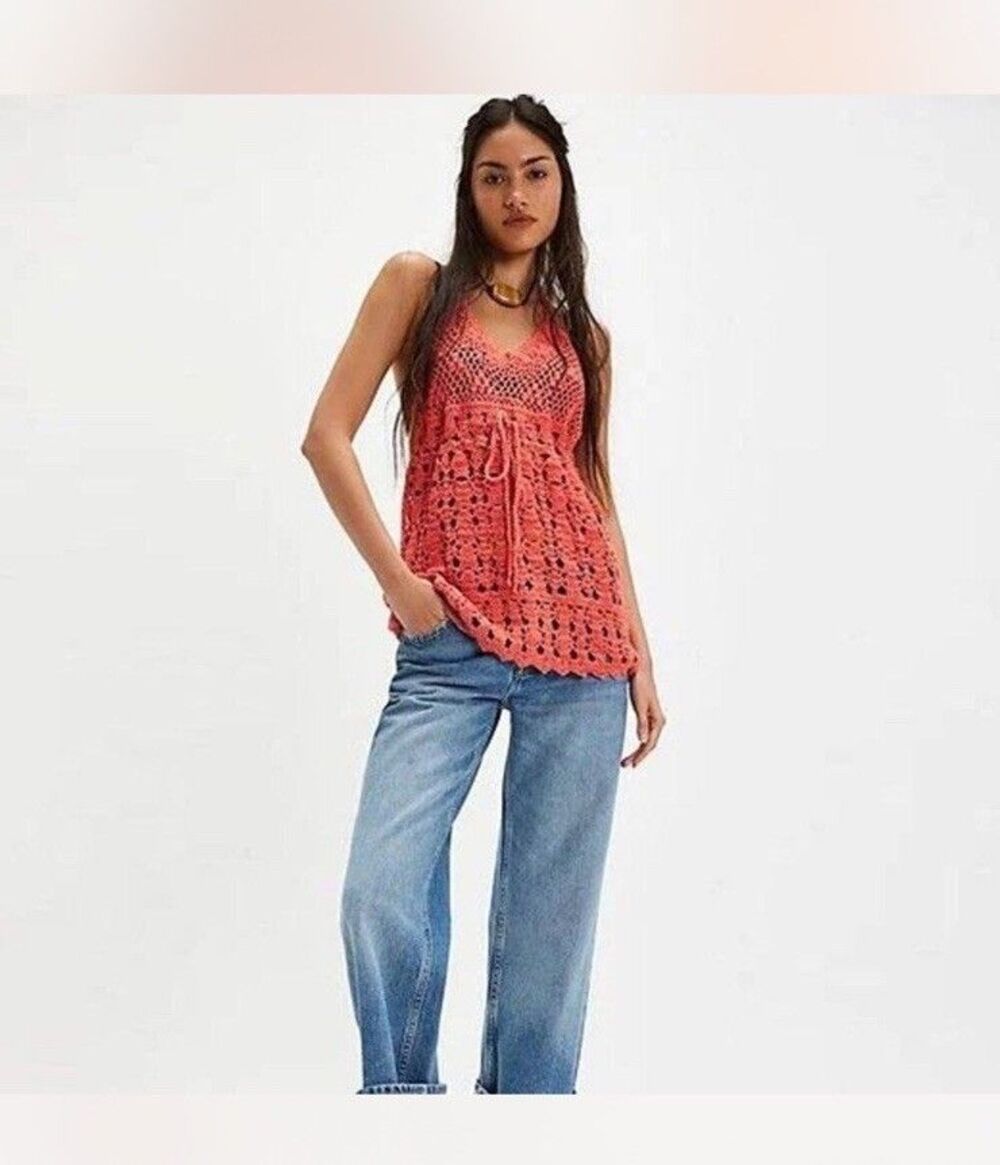 NWT  $128 Free People Bayside Crochet Radiant Watermelon Tunic Size M - Picture 5 of 5